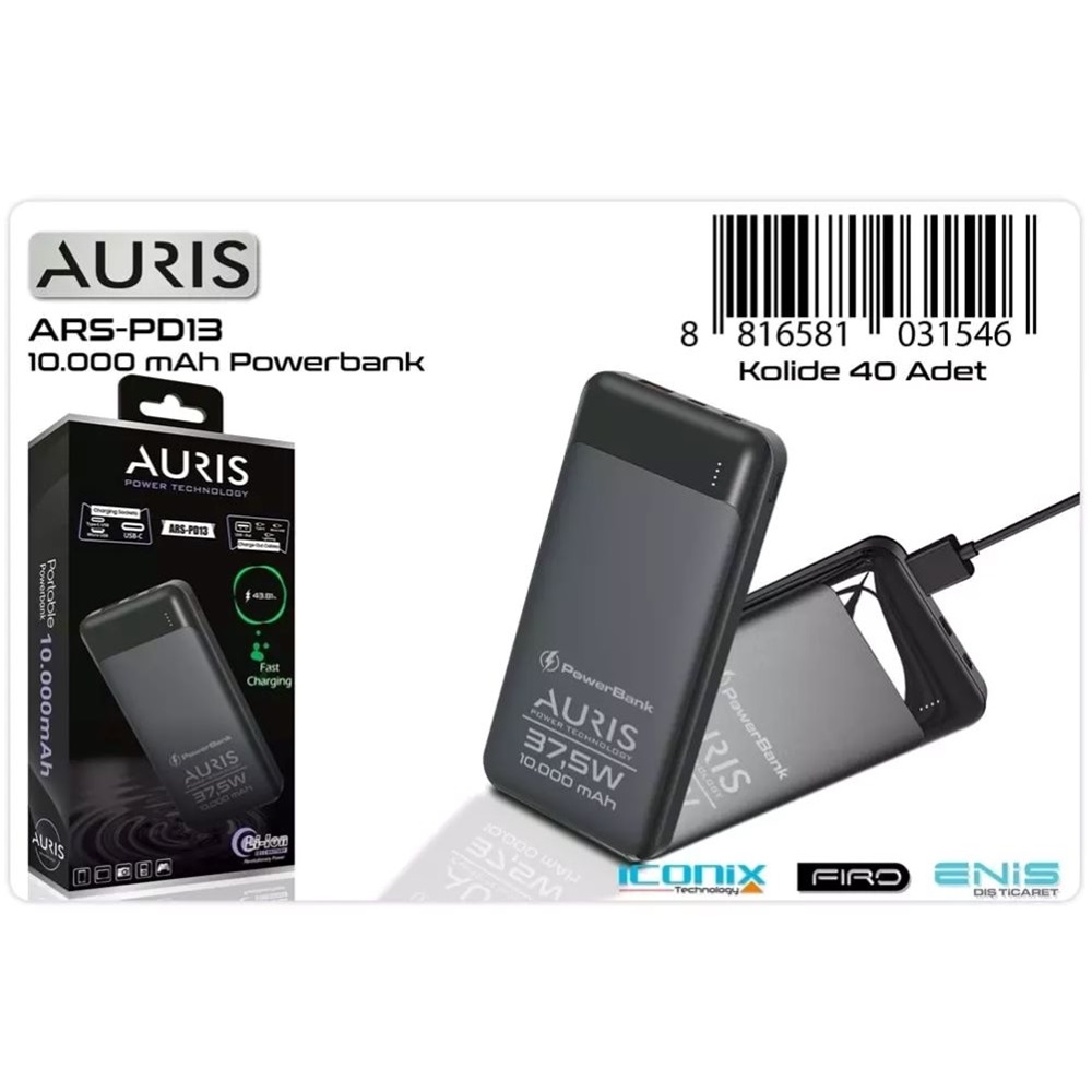 Auris Fast PD 10000 Mah Kablolu Powerbank