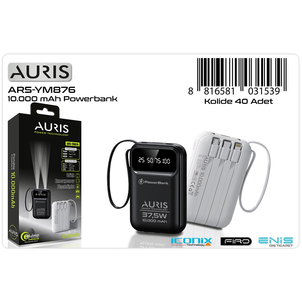 Auris 10000 Mah Kablolu Powerbank