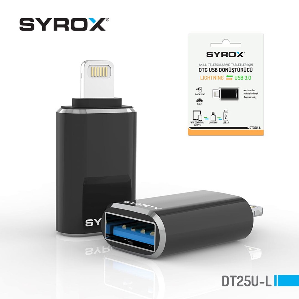 Syrox USB Giriş > Lighning Uç çıkışlı OTG Dönüştürücü 3.0