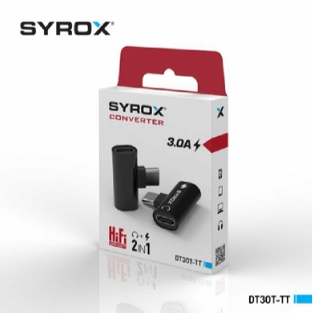 Syrox 3.0A Type-C / Type-C > Type-C Dönüştürücü Siyah-Gri DT30T-TT