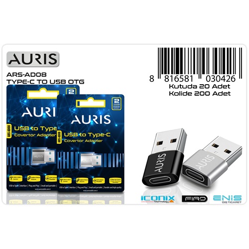 Auris Type-c Giriş > Usb Uç çıkışlı OTG Dönüştürücü
