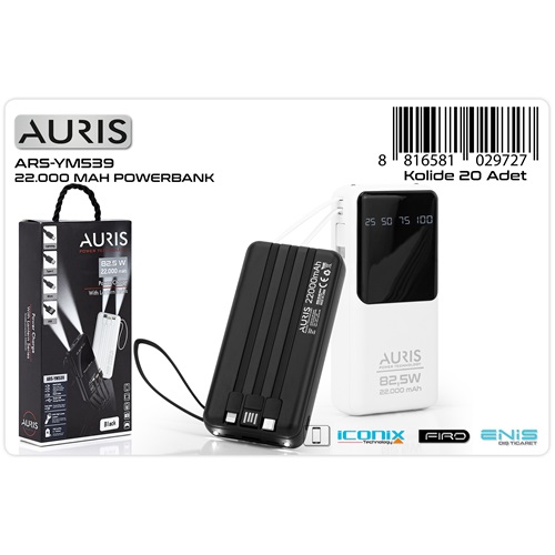 Auris 22000 mAh 82,5W Wireless Powerbank YM539