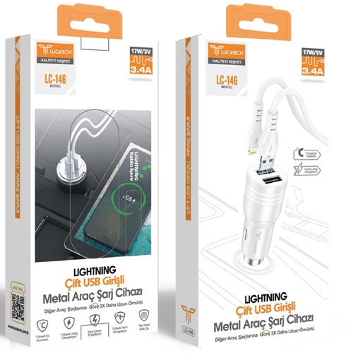 Lucatech İphone Metal Araç Şarjı 3.4A