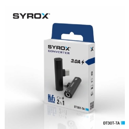 Syrox 3.0A Audio / Type-C > Type-C Dönüştürücü Siyah-Gri DT30T-TA